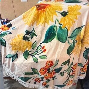 Floral Round Beach Towel with Fringe